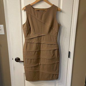 Calvin Klein | Bodycon Bandage Knee Length Dress Taupe Sleeveless Stretch Sz 12